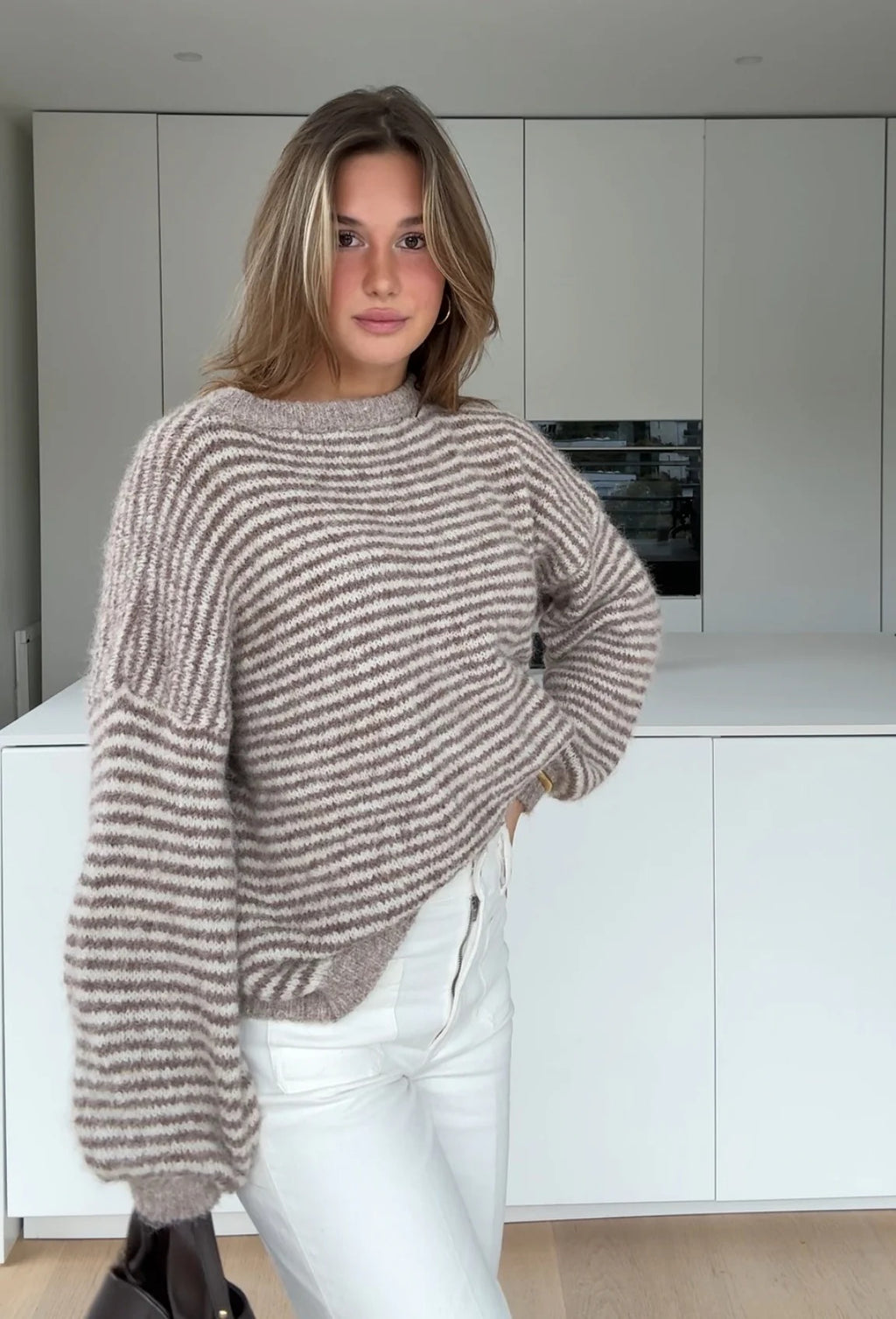 Jersey suave a rayas canela