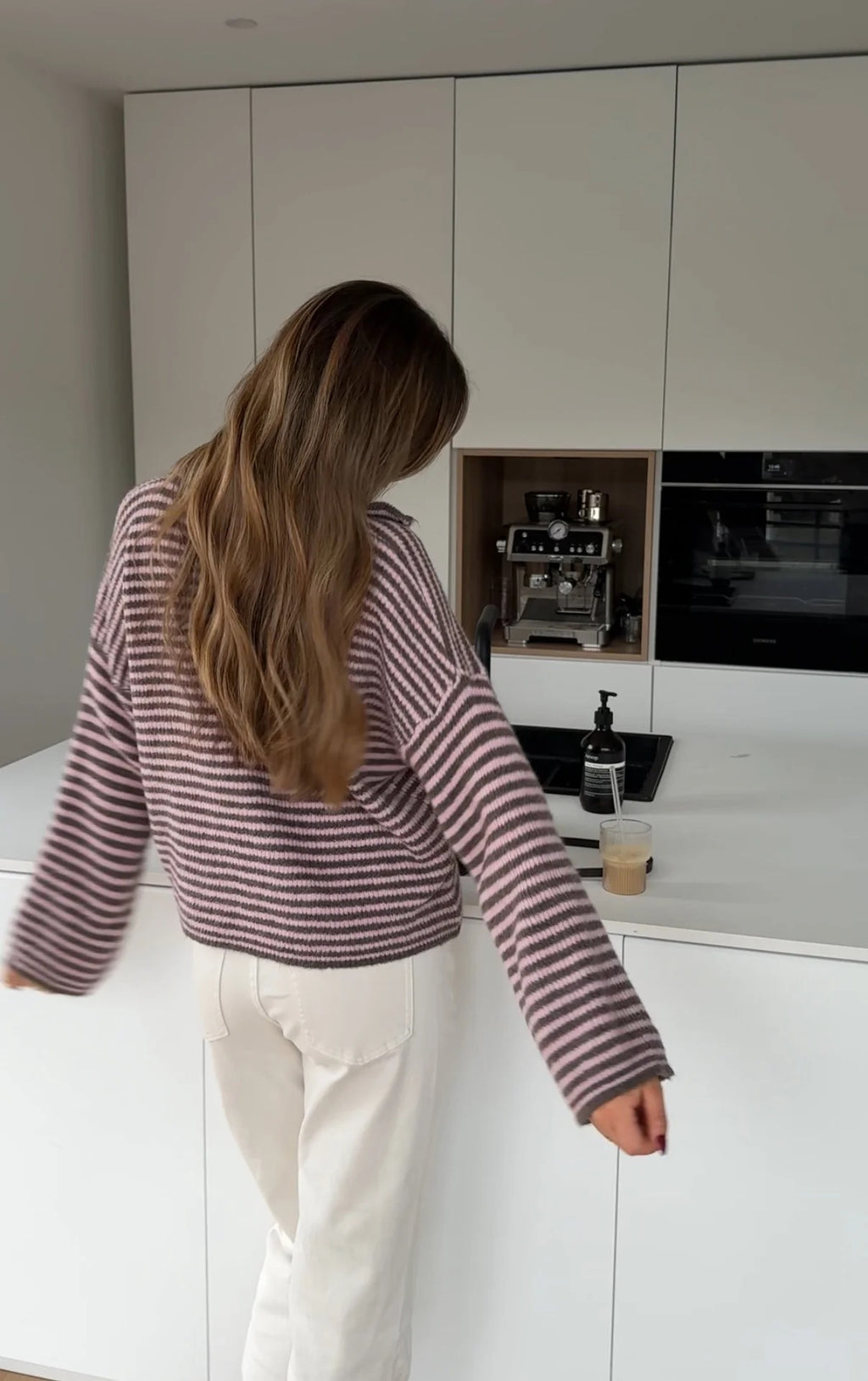 Jersey berry de punto a rayas con cremallera