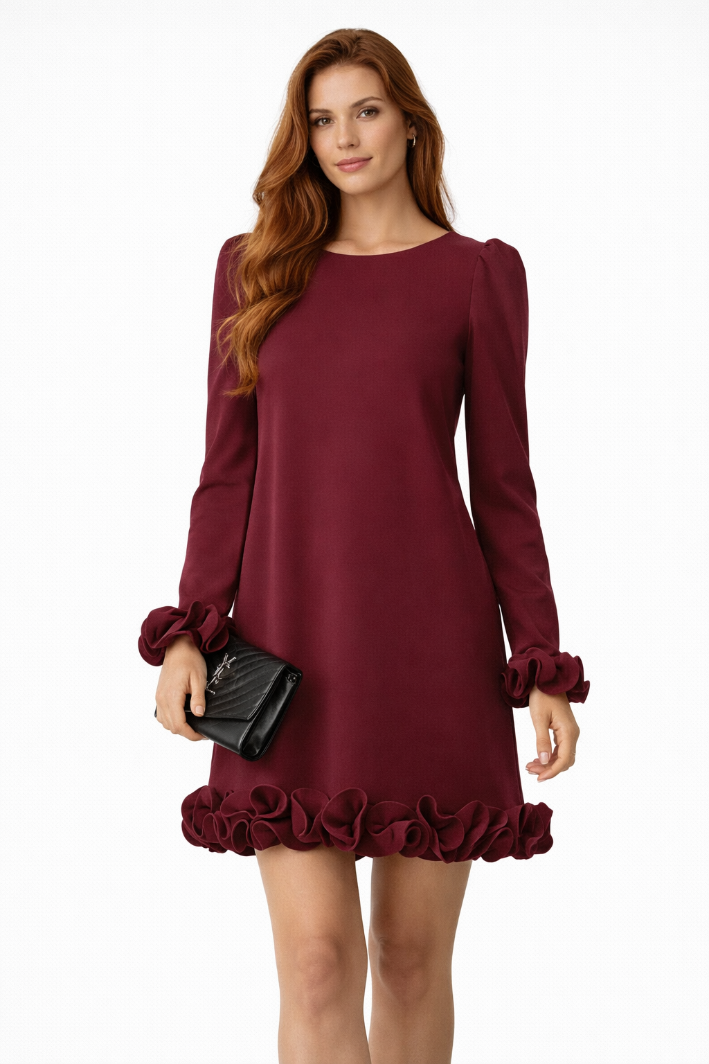 Vestido con mangas abullonadas y corte recto con capullos de flores