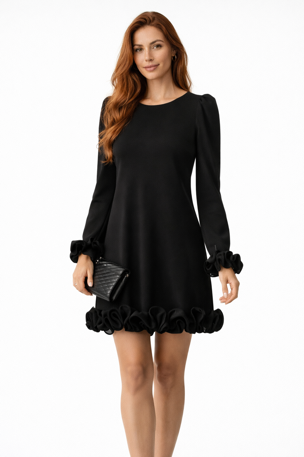 Vestido con mangas abullonadas y corte recto con capullos de flores